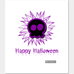 Happy Halloween Purple Sunflower & Skull Posters and Art